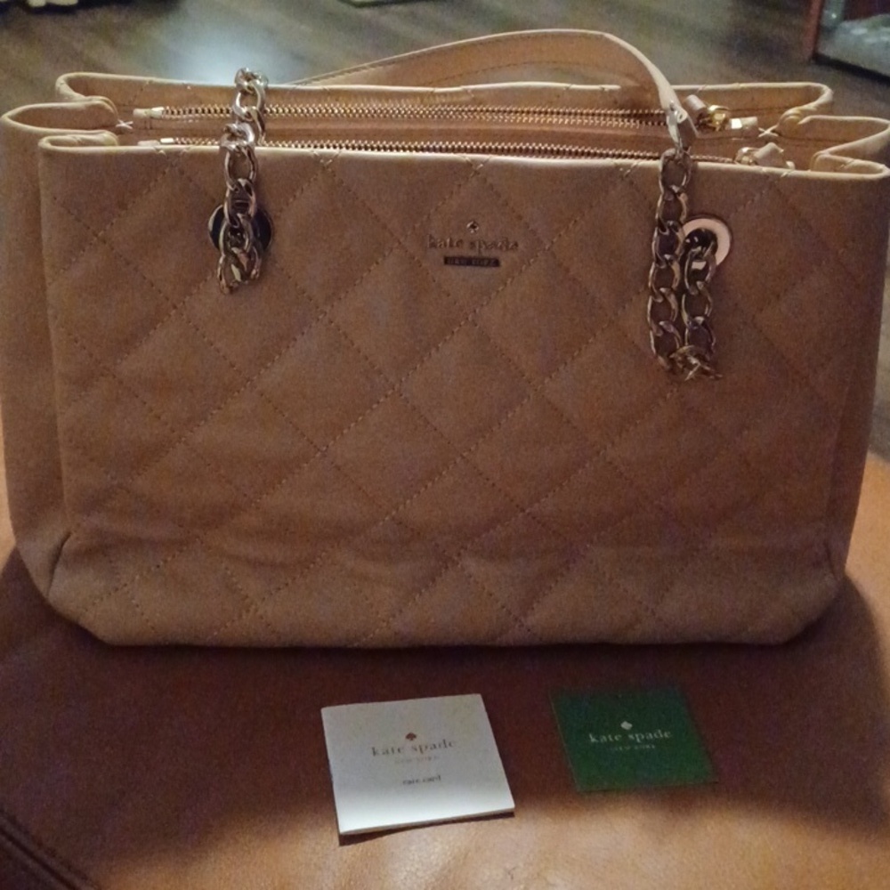 > Kate Spade Elegant Tan/pink Quilted Leather Tote Bag - Picture 4 of 16